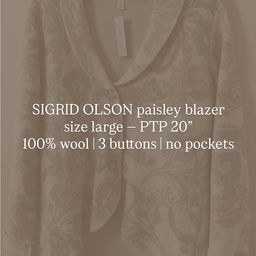 SIGRID OLSON 100% wool blazer sweater - size large - Picture 6 of 6